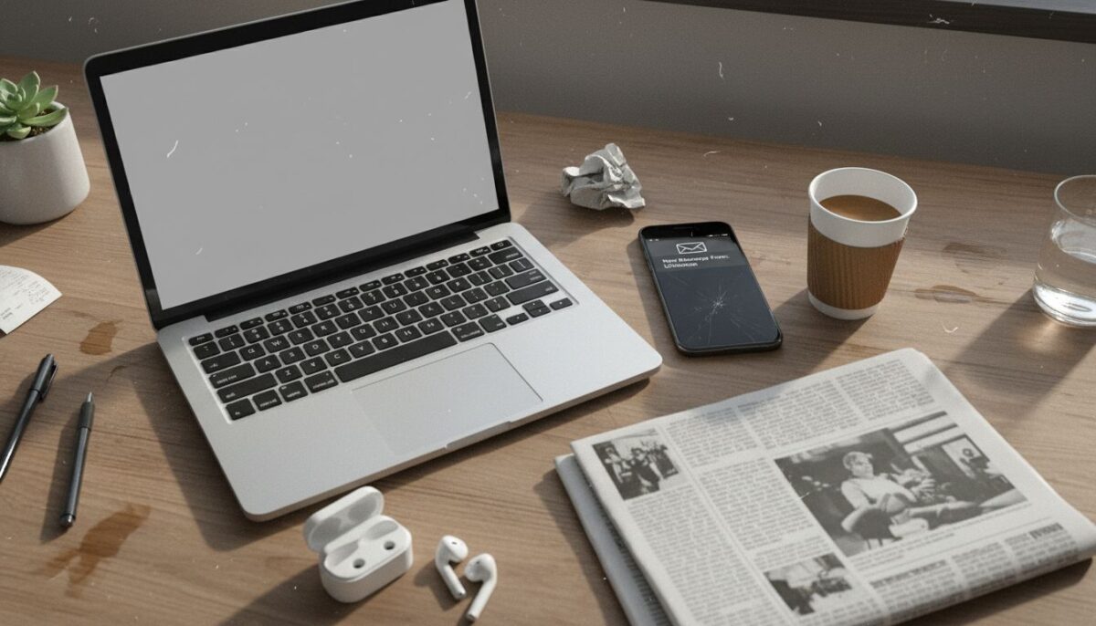 Bureau du matin, téléphone et journal