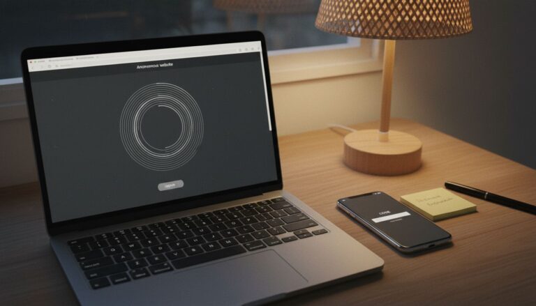Ordinateur affichant une page de connexion qui charge, téléphone en attente d’un code