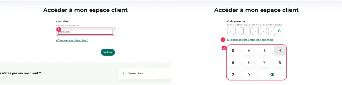 Écran de connexion Crédit Agricole Ille-et-Vilaine : identifiant, clavier virtuel et lien code oublié