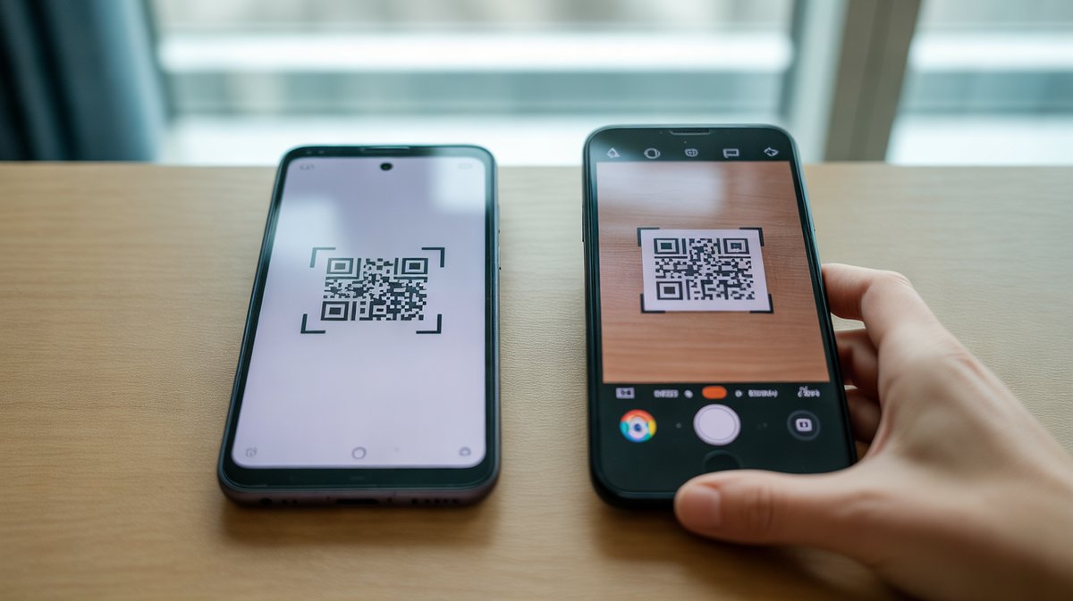 Ancien et nouveau smartphone côte à côte, transfert de codes par QR code
