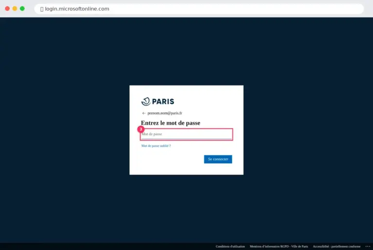 Écran de connexion Microsoft aux couleurs de la Ville de Paris pour le webmail