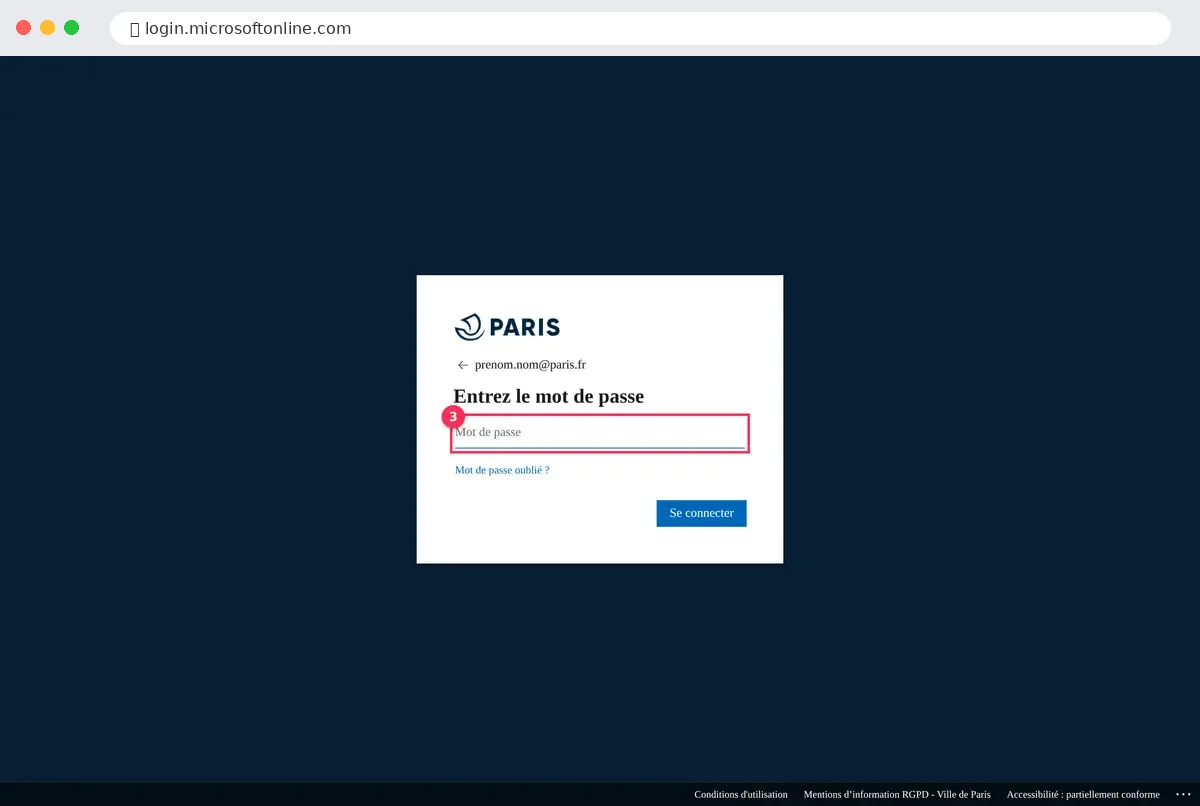 Écran de connexion Microsoft aux couleurs de la Ville de Paris pour le webmail